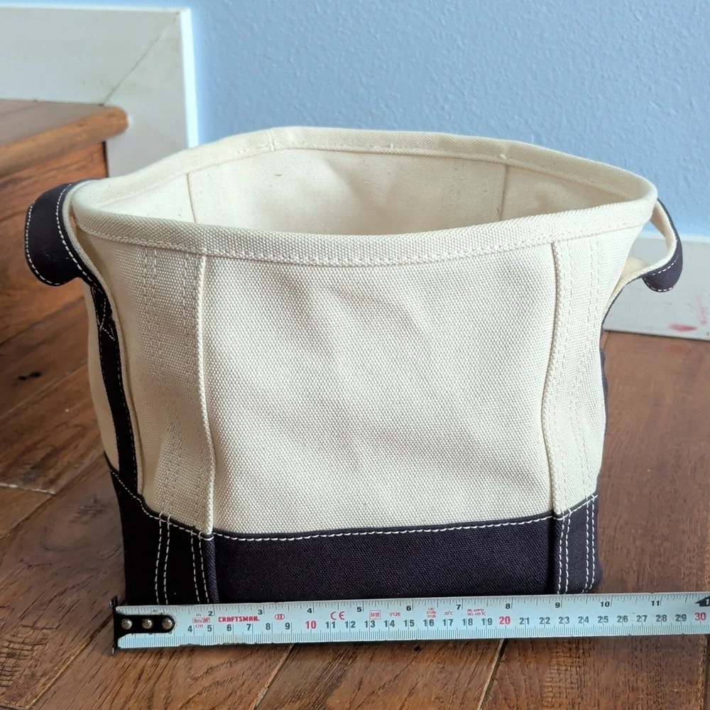 Lands' End Canvas Square Wide Body Storage Tote in Cream and Blue